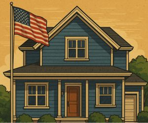 Casa con la bandera de Estados Unidos representando la inversión en Real Estate en America